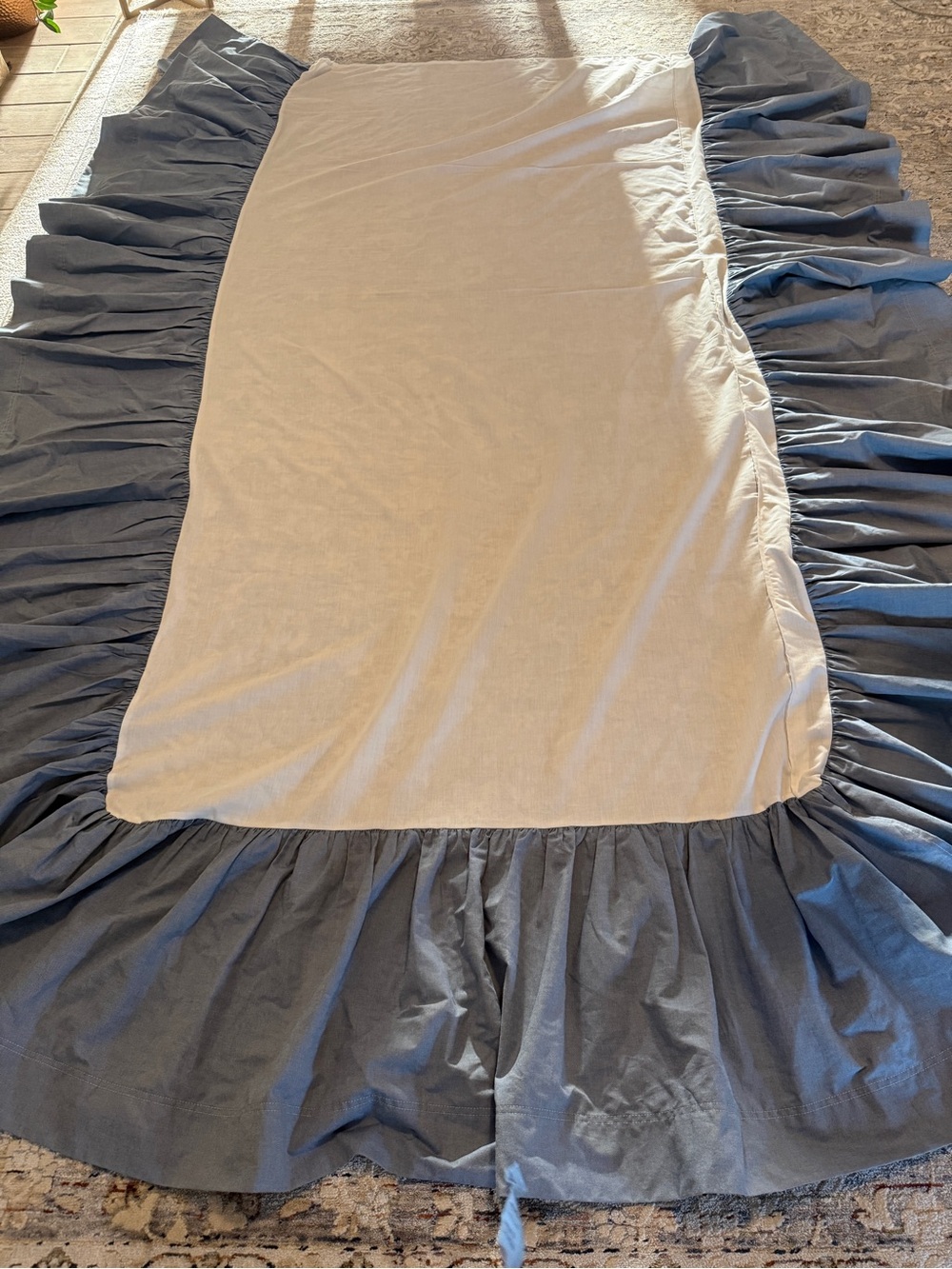 L.L. Bean Blue Chambray Ruffle Bed Skirt: Twin